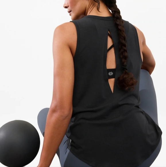 Athleta Tops - Athleta With Ease Open Back Rib Tank Black XXS